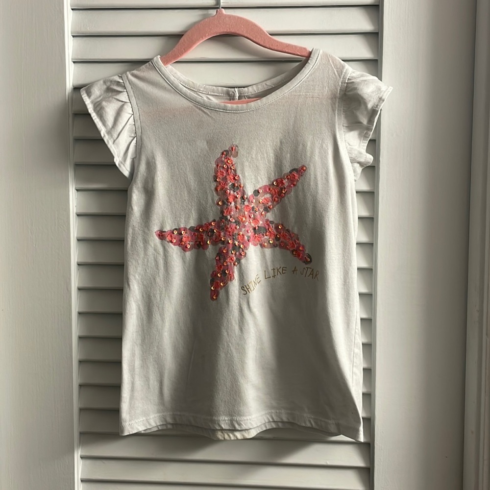 Crown & Ivy 6x Ruffle Sleeve A-Line Shirt W/Sequined Starfish-Like New